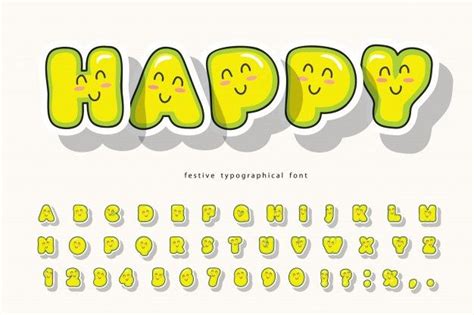 Kawaii Bubble Font Cute Alphabet Cute Alphabet Smile Face Hand