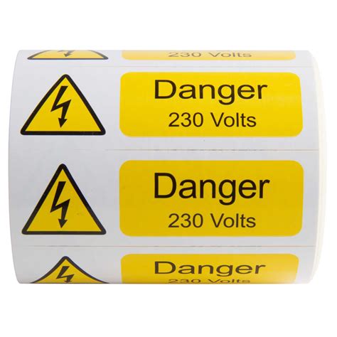 Industrial Signs 75mm X 25mm Danger 230 Volts Label Roll Of 250