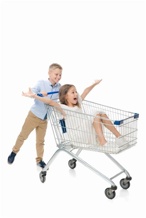 brother riding sister in shopping cart stock image image of drive transportation 99290305