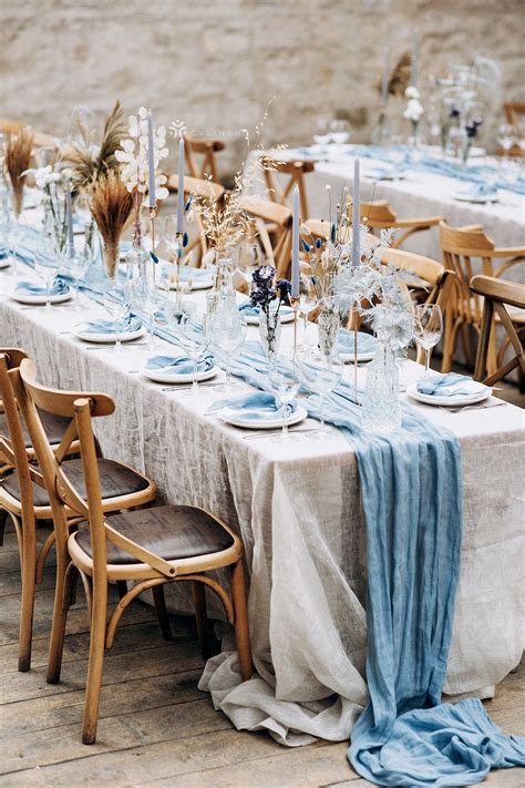 Beautiful Outdoor Dusty Blue Wedding Reception Boho Theme With Pampas