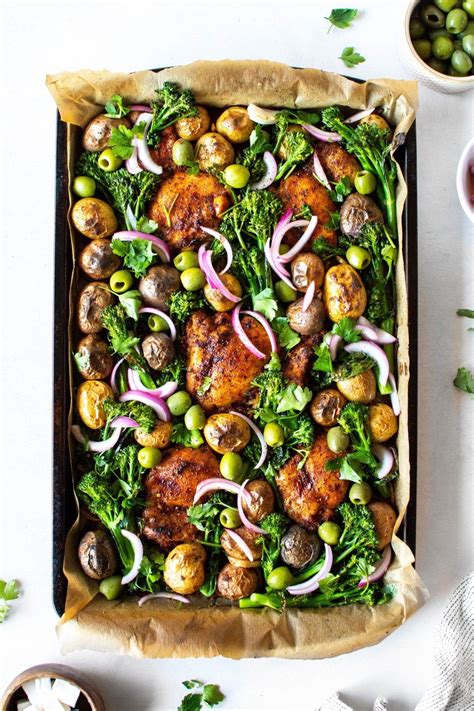 Healthy Mediterranean Sheet Pan Chicken And Vegetable Dinner Nyssa S Kitchen Recipe