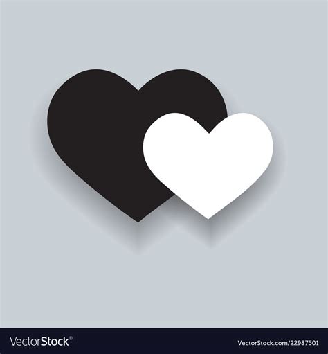 Two Hearts Black And White Heart Icon With Shadow Vector Image
