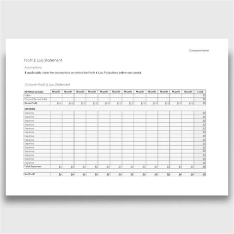 12 Month Profit And Loss Statement Pdf Form Fully Editable Yvoxs