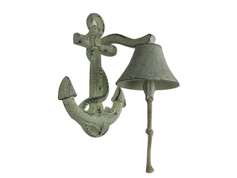 Buy Rustic Whitewashed Cast Iron Wall Mounted Anchor Bell 8in Cast Iron