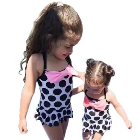 Kids Baby Girls Bow Tie Dot One Piece Suit Bikini Beachwear Tankini