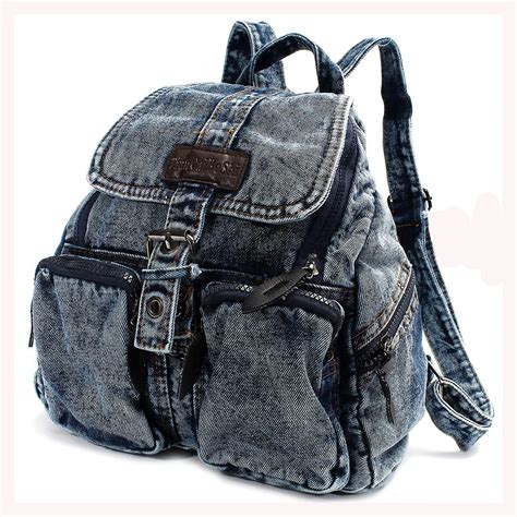 Women Girls Backpack Denim Shoulder Bag Travel Rucksack Satchel Blue