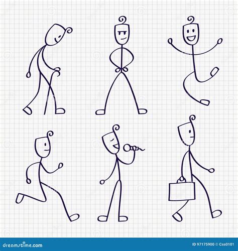 Stick Figure Of Man With Different Poses Stock Vector Illustration Of