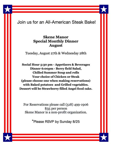 Monthly Dinner Wednesday August 28 2019 Skene Manor