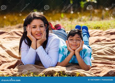 Mother And Son Outdoor Portrait Stock Image Image Of Closeness Face
