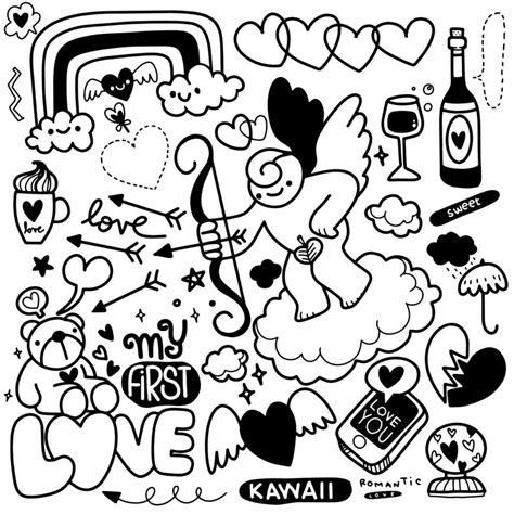 Love Vector Illustration Of Doodle Cute For Kid Hand Drawn Set Of