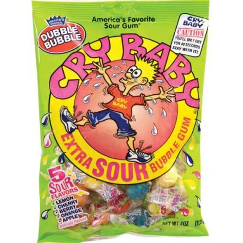 Dubble Bubble Cry Baby Extra Sour Bubble Gum Peg Bag 4oz Usafoods