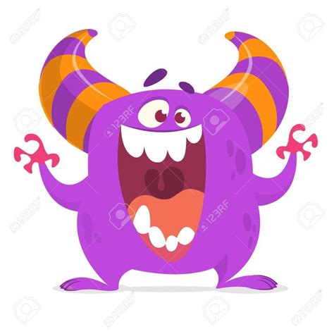 Cute Cartoon Monster Screaming With Big Mouth Full Of Teeth Vector