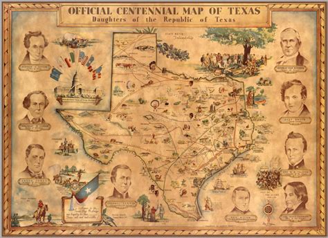 Official Centennial Map Of Texas Daughters Of The Republic Of Texas
