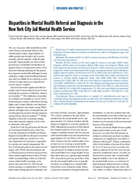 (PDF) Disparities in Mental Health Referral and Diagnosis in the New York City Jail Mental ...