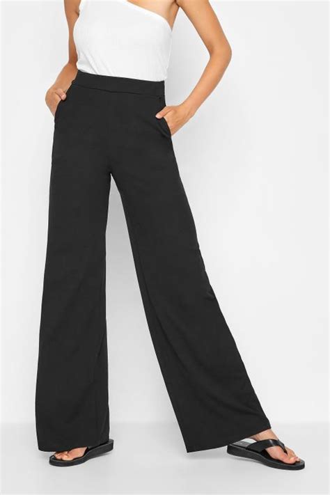 Lts Tall Womens Black Scuba Wide Leg Trousers Long Tall Sally