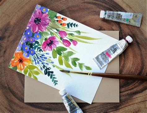 Set Of 3original Hand Painted Watercolor Floral Blank Greeting