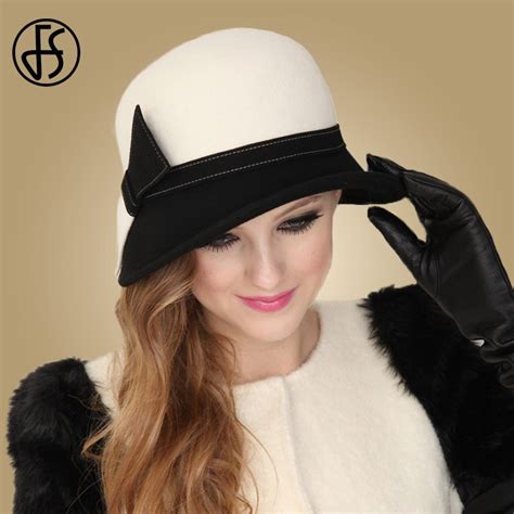 Fs Wide Brim White Wool Hats Bow Bowler Fedora Hat For Women Chapeau