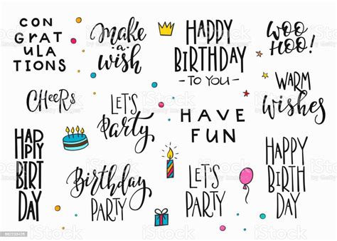 Happy Birthday Party Schriftzug Typografie Gesetzt Stock Vektor Art Und