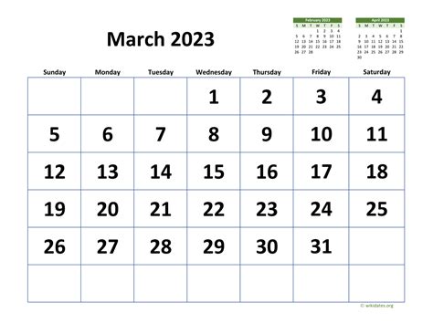 March 2023 Calendar With Extra Large Dates