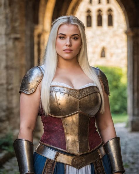 premium photo a woman in armor standing in an old building