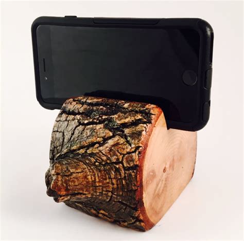 Natural Wood Cell Phone Holder And Charging Station With Bark Etsy
