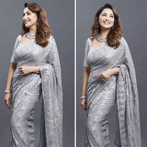 Dance Deewane 3 Madhuri Dixit Nene Looks Graceful In A Metallic Grey Saree