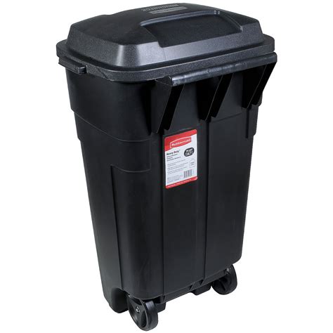 Rubbermaid Roughneck Heavy Duty Wheeled Trash Can With Lid 34 Gallon Black For Outdoor Use