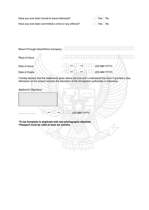 Cape Town Western Cape South Africa Indonesian Visa Application Form