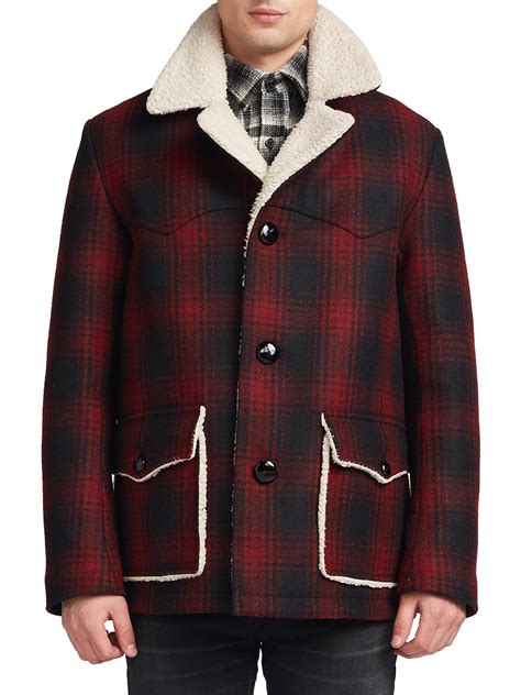 Saint Laurent Faux Shearling Lined Plaid Jacket For Men Lyst