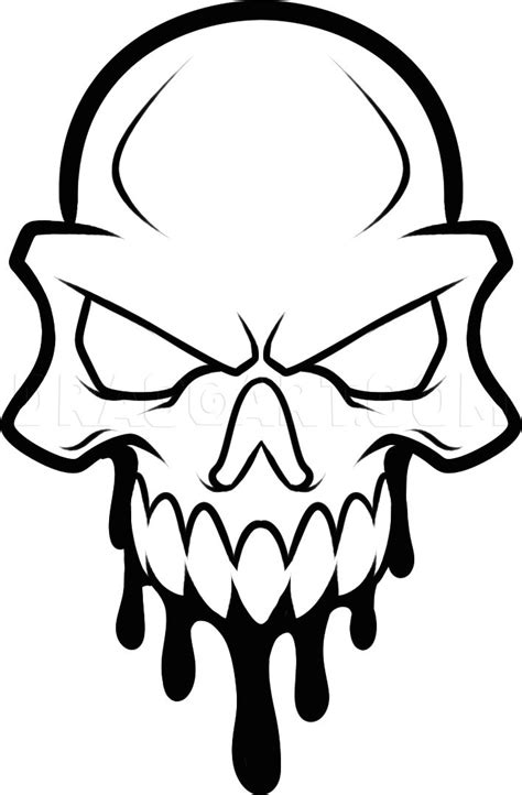 A Black And White Drawing Of A Skull With Dripping Paint On Its Face
