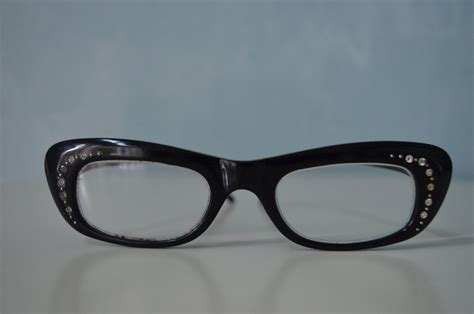 vintage black cat eye reading glasses clear lens w rhinestones rockabilly vintage accessories