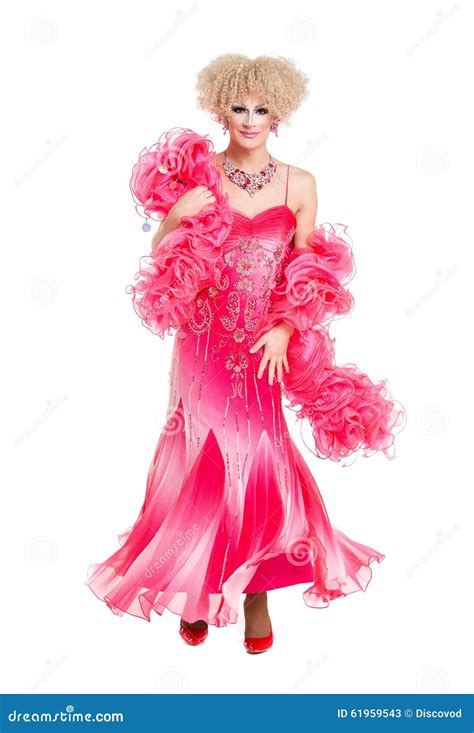 Drag Queen In Pink Evening Dress Performing Stock Image Image Of