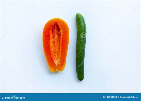 cucumber and papaya on white background stock image image of organic love 132504533