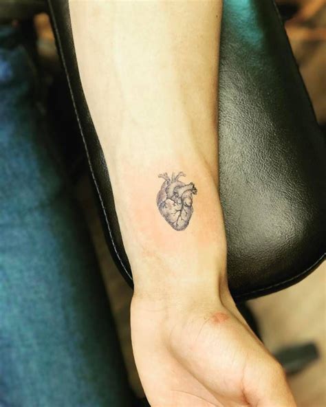 Fine Line Anatomical Heart Tattoo On The Left Inner Wrist Tatuajes