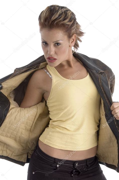 Sexy Pose Of Woman Taking Off Her Coat Stock Photo Imagerymajestic