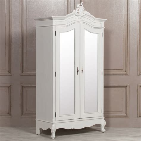 White Double Wardrobe Armoire French Style Mirror Doors