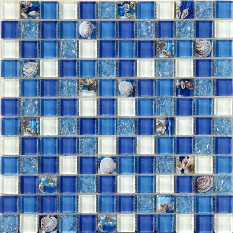 Glass Mosaic Tiles Blue Crystal Resin With Conch Kitchen Backsplash