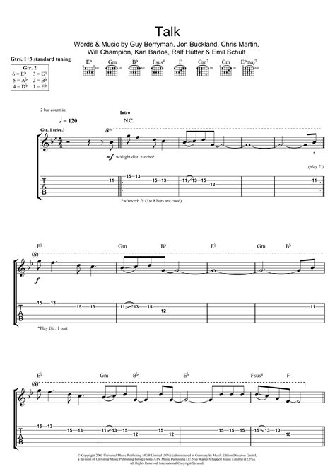 Talk By Coldplay Guitar Tab Guitar Instructor