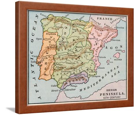 Map Of The Iberian Peninsula In The 1400s Framed Print Wall Art