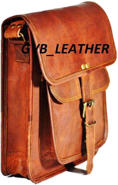 Womens Vintage Genuine Brown Vertical Leather Messenger Shoulder Cross