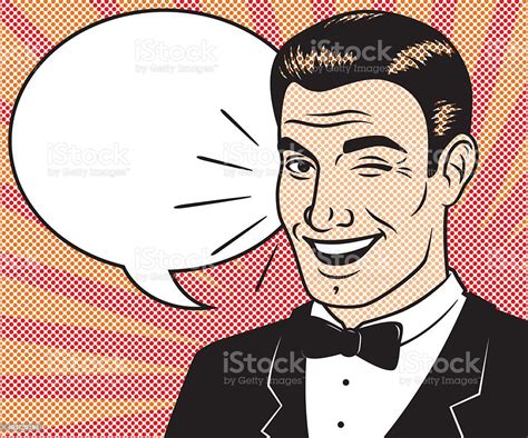 Retro Halftone Comic Book Character With Speech Bubble Stock