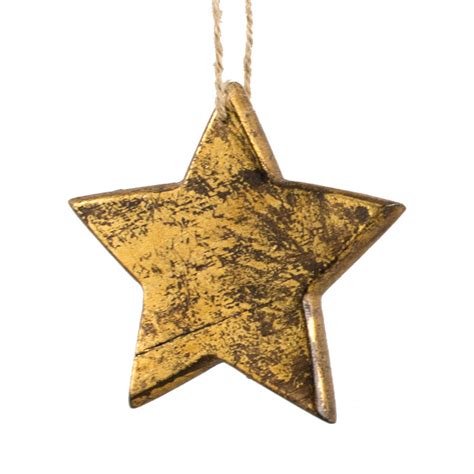 35 Hanging Wooden Star Ornament Antique Gold Wax2034