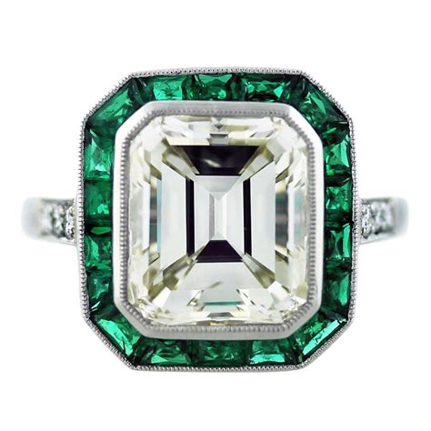 5 Carat Emerald Cut Diamond Emerald Plantinum Engagement Ring At 1stdibs