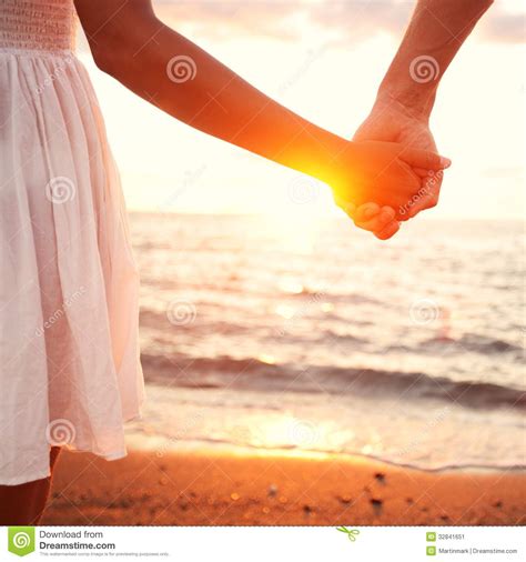 Love Romantic Couple Holding Hands Beach Sunset Stock Image Image