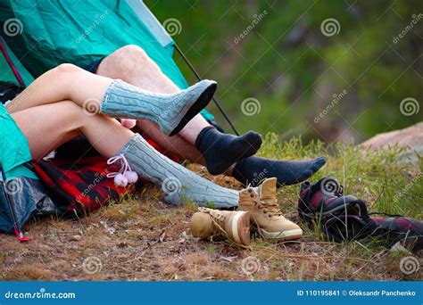 Feet Of Young Man And Woman Couple Lying In A Tent Stock Image Image Of Rest Outside 110195841