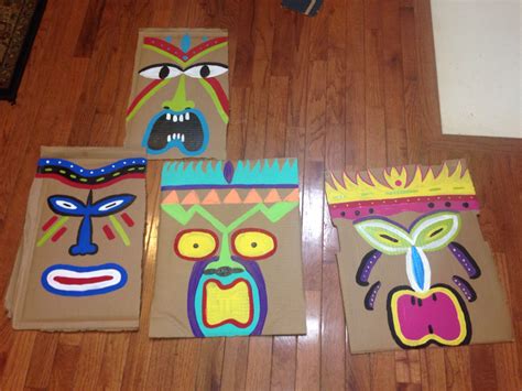 Luau Party Decorations Cut Out Card Board And Paint Tiki Heads With