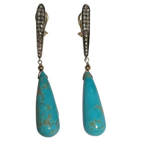 Sleeping Beauty Turquoise And Diamond Drop Earrings For Sale At 1stDibs