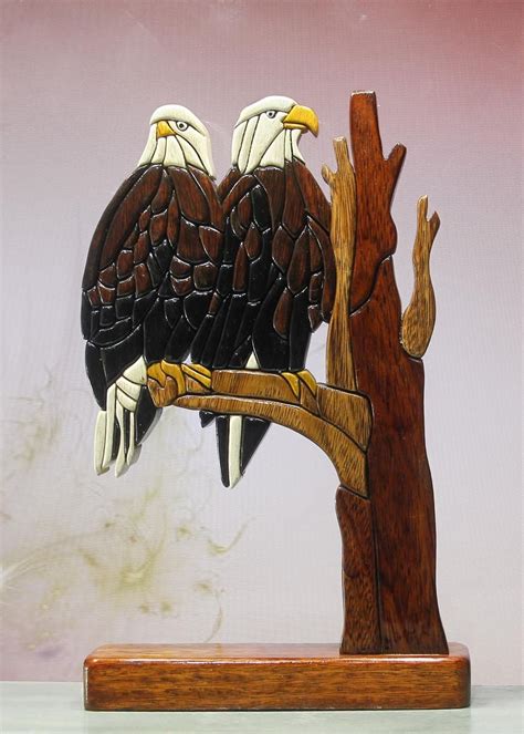 Two Bald Eagles Intarsia Patterns Wood Art Intarsia