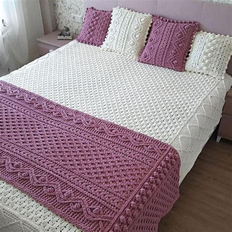 Bed Runner And Pillows Cable Knit Blanket Pattern Patterns Etsy