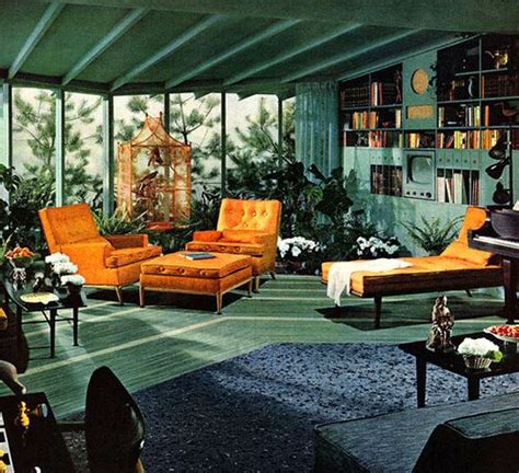 Lots Of Green Mid Century Living Room 1950s Home Decor 1950s Decor